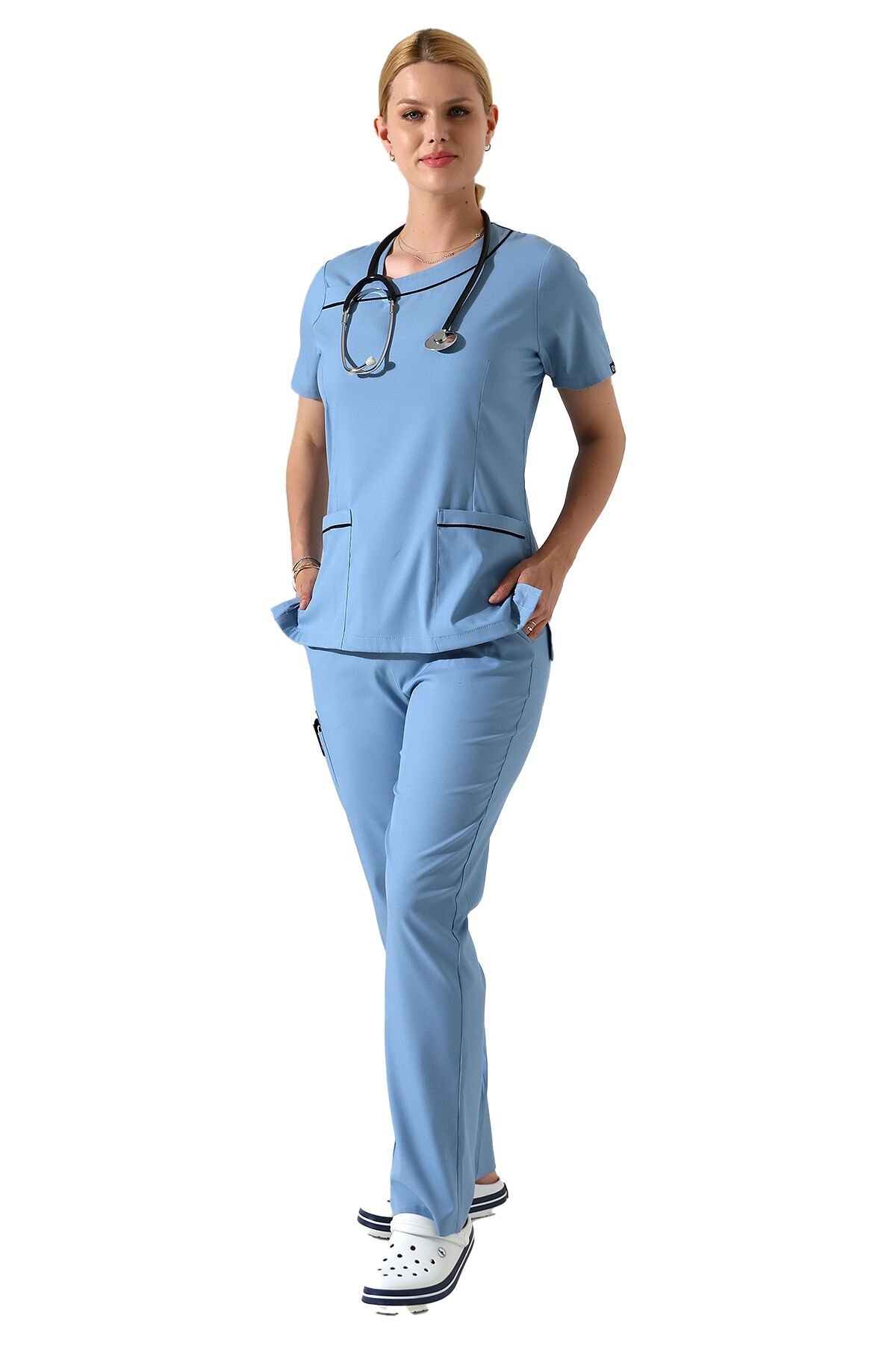 Yaka Detaylı Doktor Hemşire Scrubs, Güzellik Merkezi Forma Takımıı