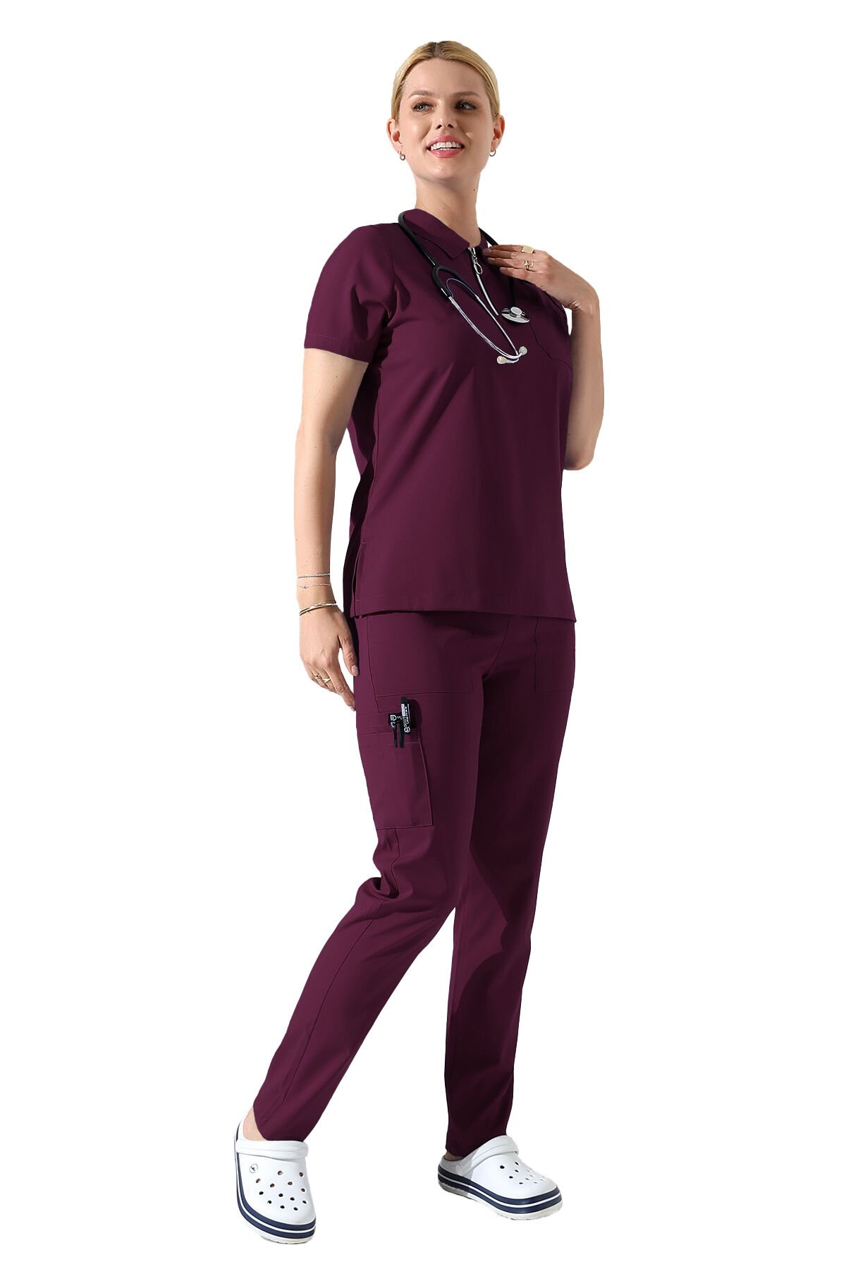 Mürdüm Polo Yaka Fermuar Detaylı Likralı Kadın Forma Takımı