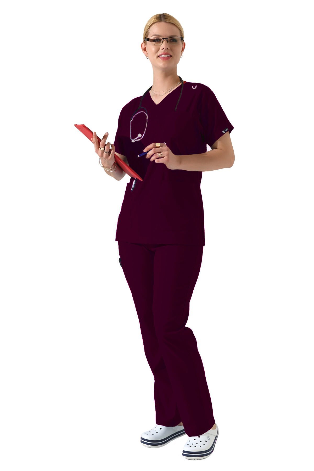 Mürdüm Dr Greys V Yaka Yarasa Kol Kadın Scrubs Takımı, Büyük Beden Scrubs