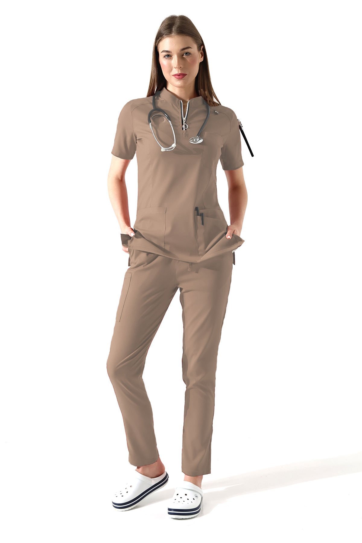 BEJ KADIN LİKRALI SCRUBS, HEMŞİRE ÜNİFORMASI