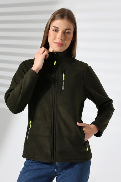 HAKİ KADIN  POLAR HIRKA-CEKET