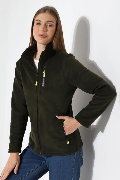 HAKİ KADIN  POLAR HIRKA-CEKET