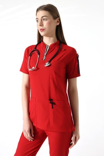 KIRMIZI LİKRALI DOKTOR HEMŞİRE FORMASI
