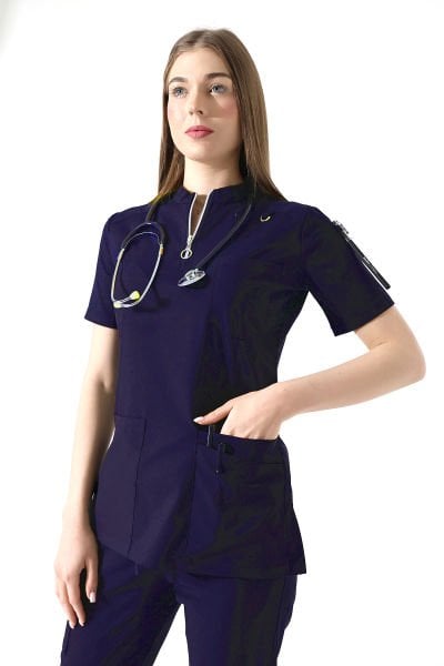HAKİM YAKA LACİVERT LİKRALI DOKTOR ÜNİFORMA