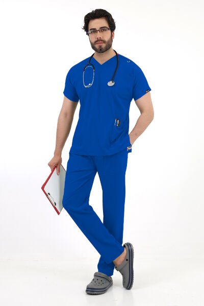 Saks Mavisi  Dr Greys Yarasa Kol Erkek Scrubs Takımı