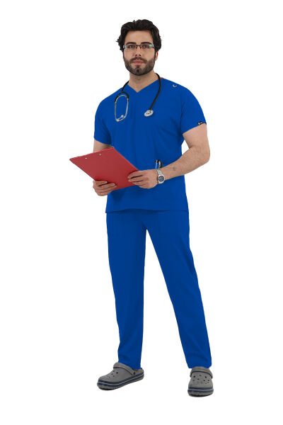 Saks Mavisi  Dr Greys Yarasa Kol Erkek Scrubs Takımı