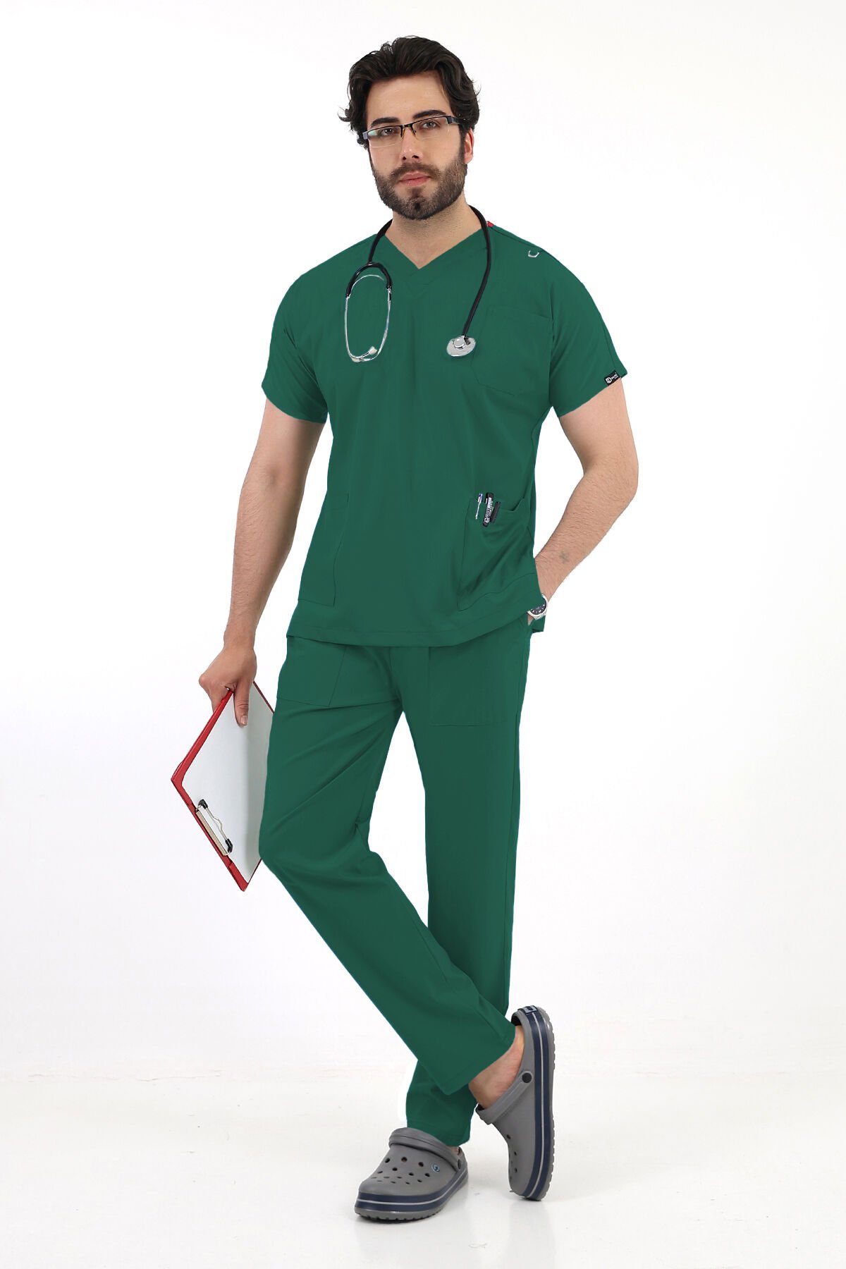 Yeşil Dr Greys Yarasa Kol Erkek Scrubs Takımı