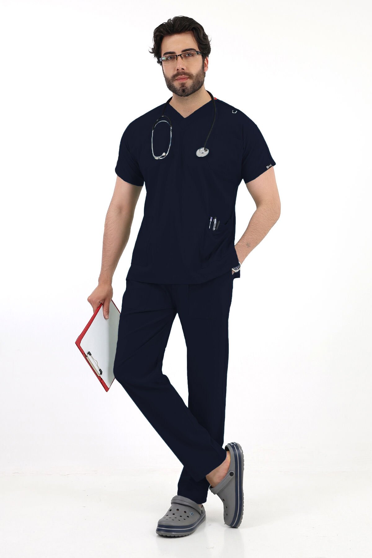 Lacivert Dr Greys Yarasa Kol Erkek Scrubs Takımı