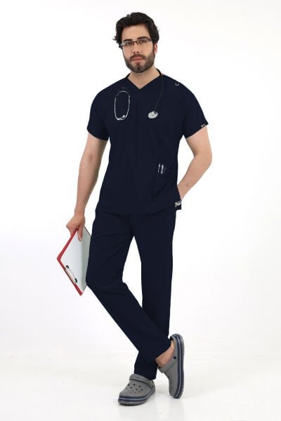 Lacivert Dr Greys Yarasa Kol Erkek Scrubs Takımı