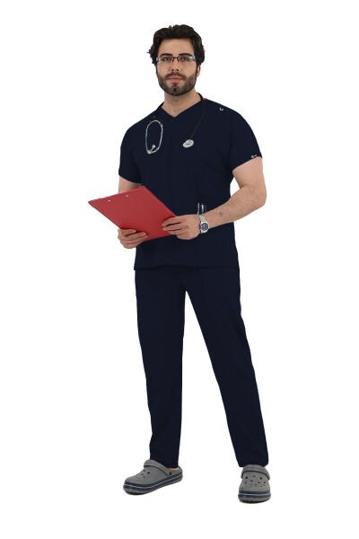 Lacivert Dr Greys Yarasa Kol Erkek Scrubs Takımı