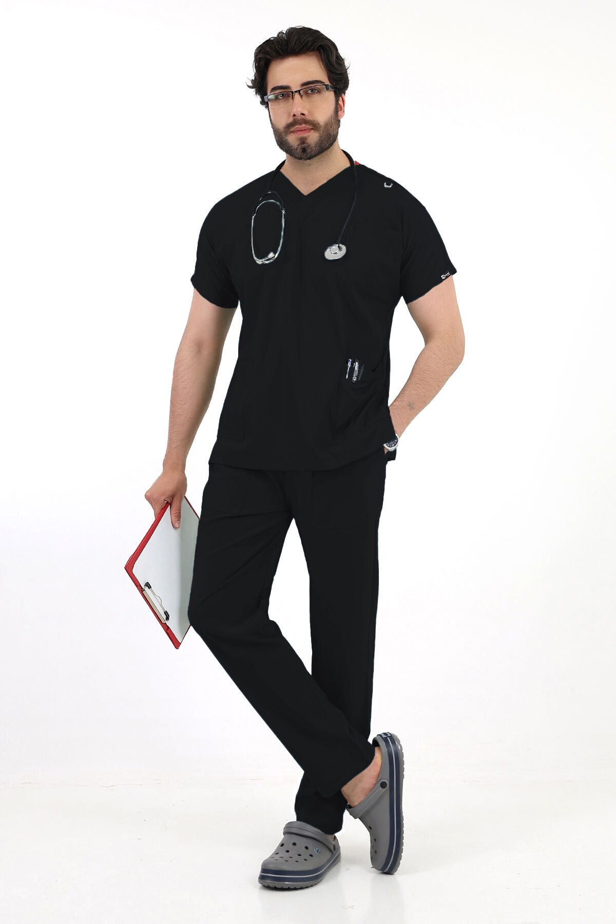 Siyah Dr Greys Yarasa Kol Erkek Scrubs Takımı