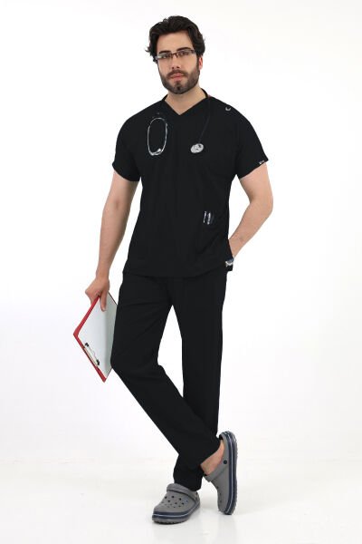 Siyah Dr Greys Yarasa Kol Erkek Scrubs Takımı