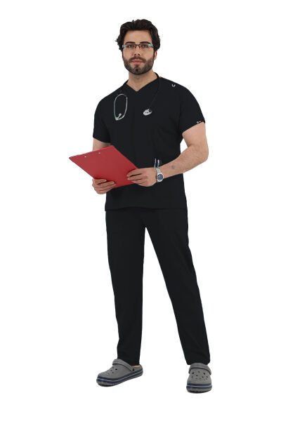 Siyah Dr Greys Yarasa Kol Erkek Scrubs Takımı