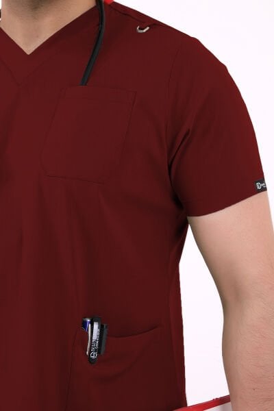 Bordo Likralı V Yaka Takma Kol Erkek Forma Takımı