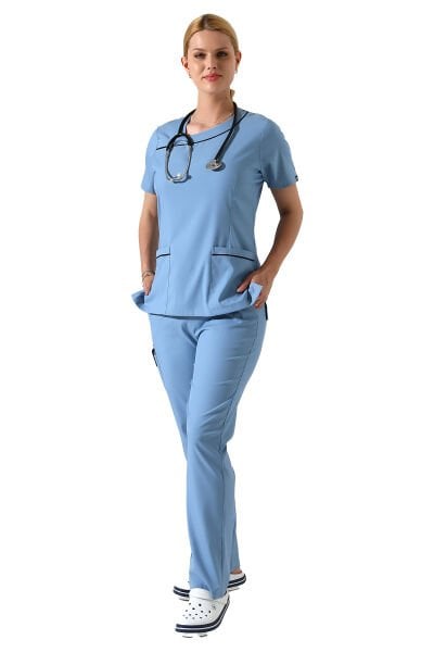 Yaka Detaylı Doktor Hemşire Scrubs, Güzellik Merkezi Forma Takımıı