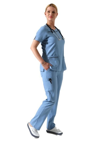 Yaka Detaylı Doktor Hemşire Scrubs, Güzellik Merkezi Forma Takımıı