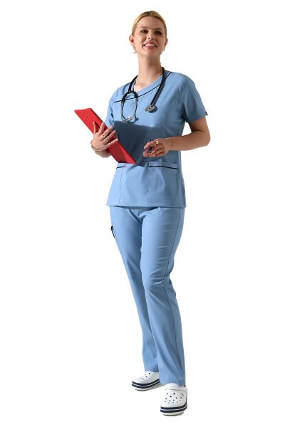 Yaka Detaylı Doktor Hemşire Scrubs, Güzellik Merkezi Forma Takımıı