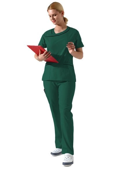 Yeşil Likralı Yaka Detaylı Scrubs Forma Takımı