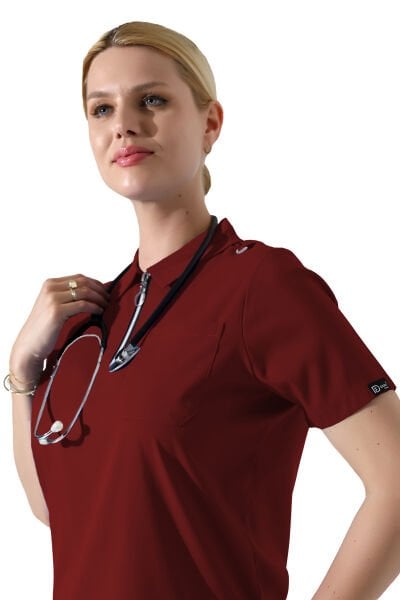 Bordo Polo Yaka Fermuar Detaylı Likralı Kadın Forma Takımı