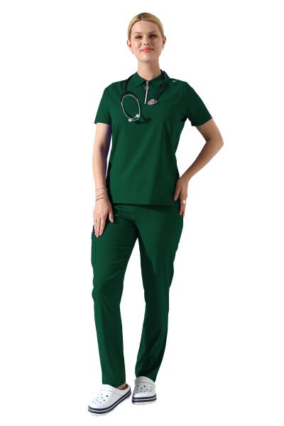 Yeşil Polo Yaka Fermuar Detaylı Likralı Kadın Forma Takımı