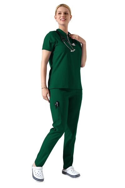 Yeşil Polo Yaka Fermuar Detaylı Likralı Kadın Forma Takımı