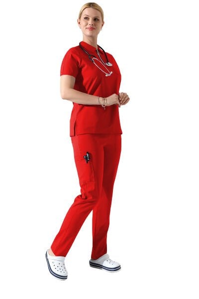 Kırmızı Polo Yaka Fermuar Detaylı Likralı Kadın Forma Takımı