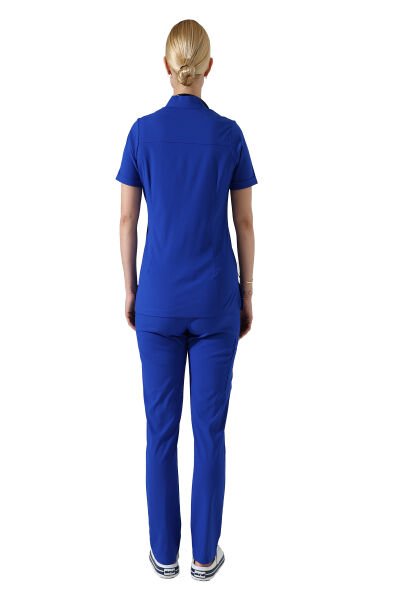 Saks Mavisi Çıtçıtlı Polo Yaka Doktor hemşire Scrubs Takımı