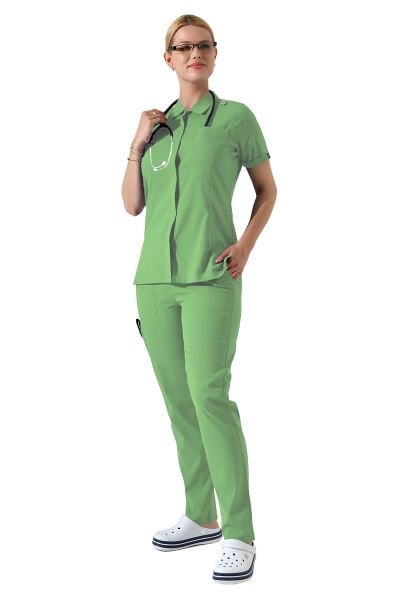 Mint Yeşili Çıtçıtlı Polo Yaka Doktor hemşire Scrubs Takımı