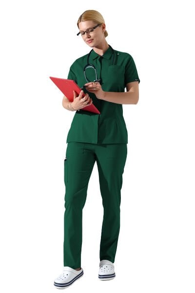 Yeşil Çıtçıtlı Polo Yaka Doktor hemşire Scrubs Takımı
