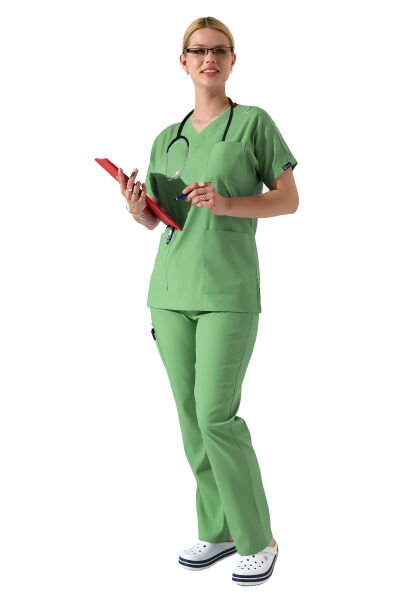 Dr Greys V Yaka Yarasa Kol Kadın Scrubs Takımı, Büyük Beden Scrubs