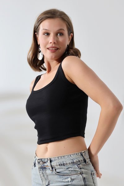 SİYAH RİBANA CROP ATLET