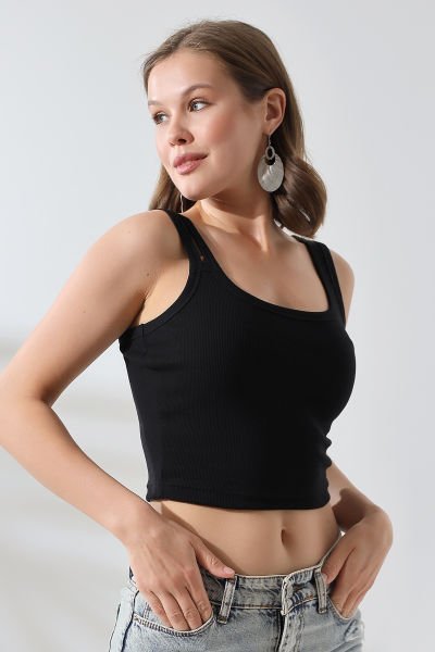 SİYAH RİBANA CROP ATLET