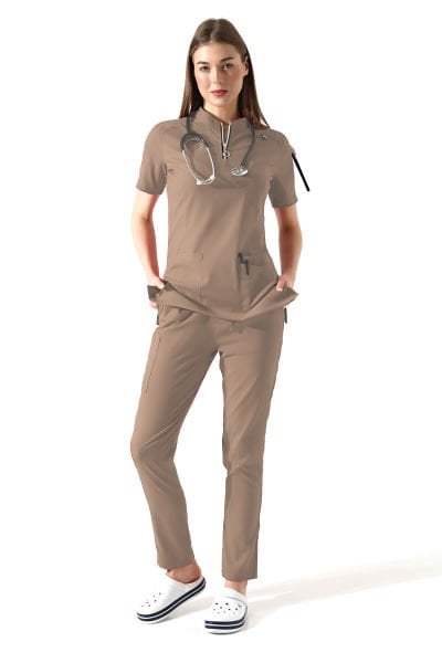 BEJ KADIN LİKRALI SCRUBS, HEMŞİRE ÜNİFORMASI