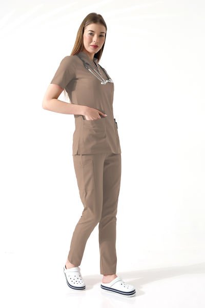 BEJ KADIN LİKRALI SCRUBS, HEMŞİRE ÜNİFORMASI