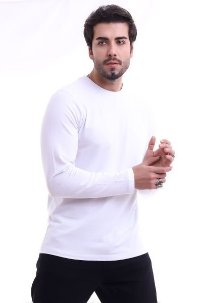 UZUN KOLLU BİSKLET YAKA BEYAZ ERKEK TİŞÖRT