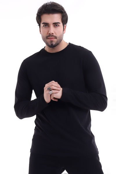UZUN KOLLU SİYAH BASIC ERKEK TİŞÖRT
