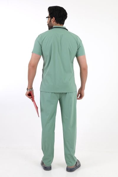 Mint Yeşili Likralı Polo Yaka Fermuarlı Erkek Doktor Hemşire Üniforma Takımı