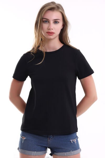 KISA KOLLU SİYAH BAYAN T-SHIRT
