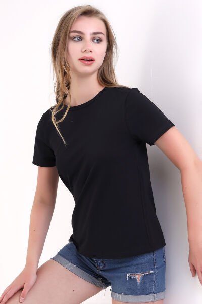 KISA KOLLU SİYAH BAYAN T-SHIRT