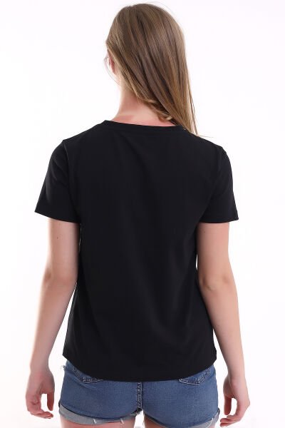 KISA KOLLU SİYAH BAYAN T-SHIRT