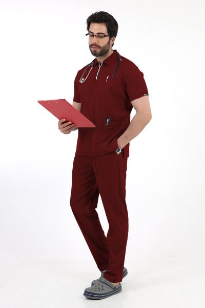 Bordo Fermuar Detaylı Erkek üniforma Takımı
