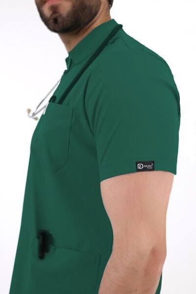 Yeşil Fermuar Detaylı Polo Yaka Erkek scrubs Takım