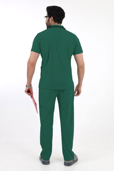 Yeşil Fermuar Detaylı Polo Yaka Erkek scrubs Takım